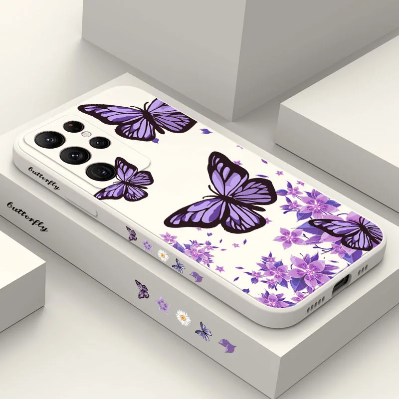 Purple Butterflies Phone Case For Samsung Galaxy S24 S23 S22 S21 S20 Ultra Plus FE S10 S9 S10E Note 20 ultra 10 9 Plus Cover