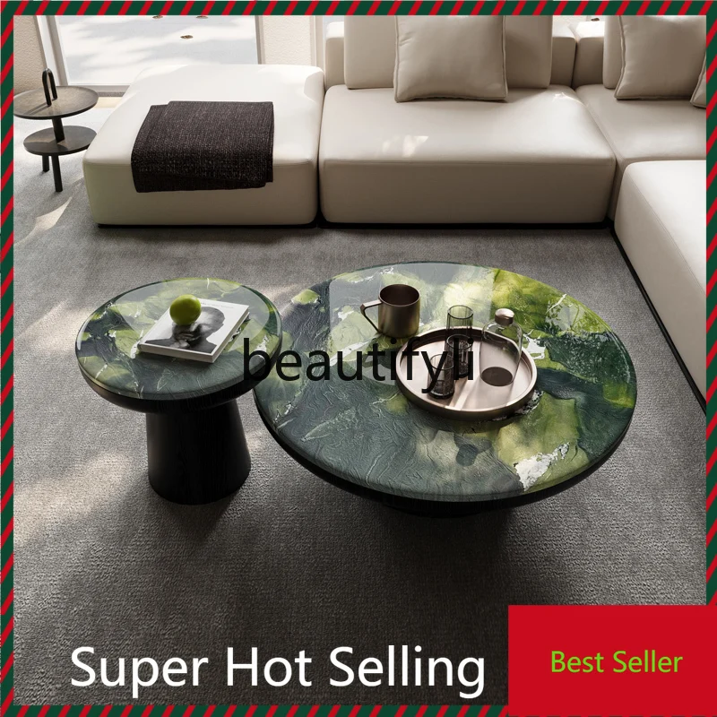 

Italian minimalist natural marble round coffee table combination living room Nordic luxury stone coffee table G1218
