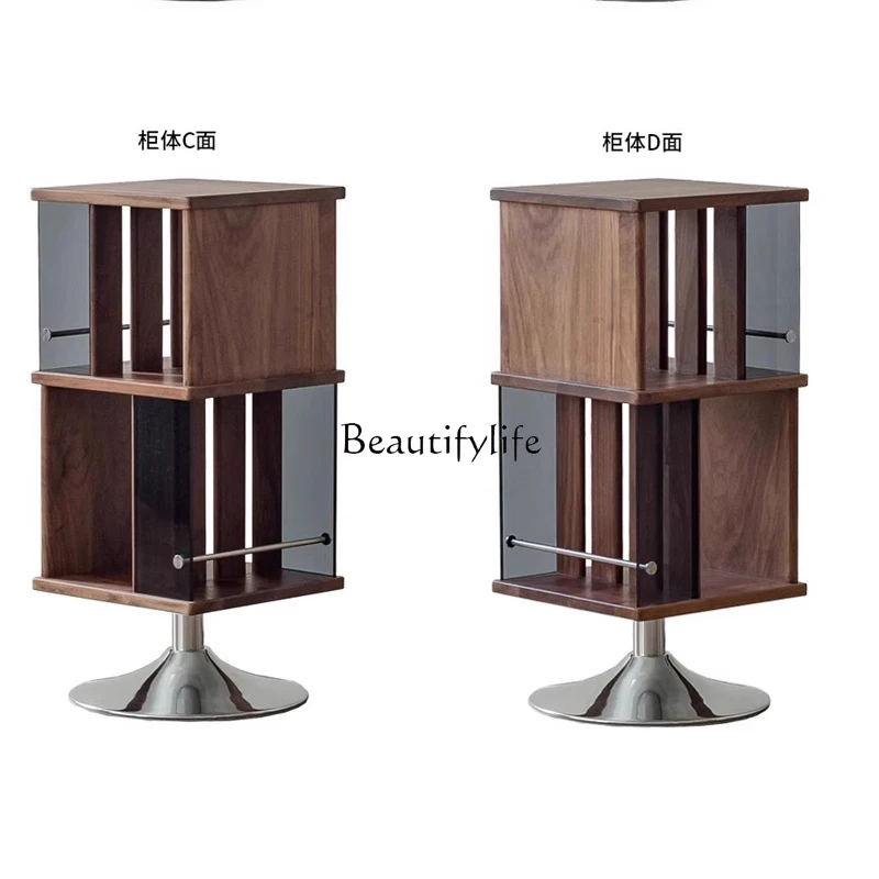 

Retro living room black walnut solid wood rotating living room edge few removable creative bedside table