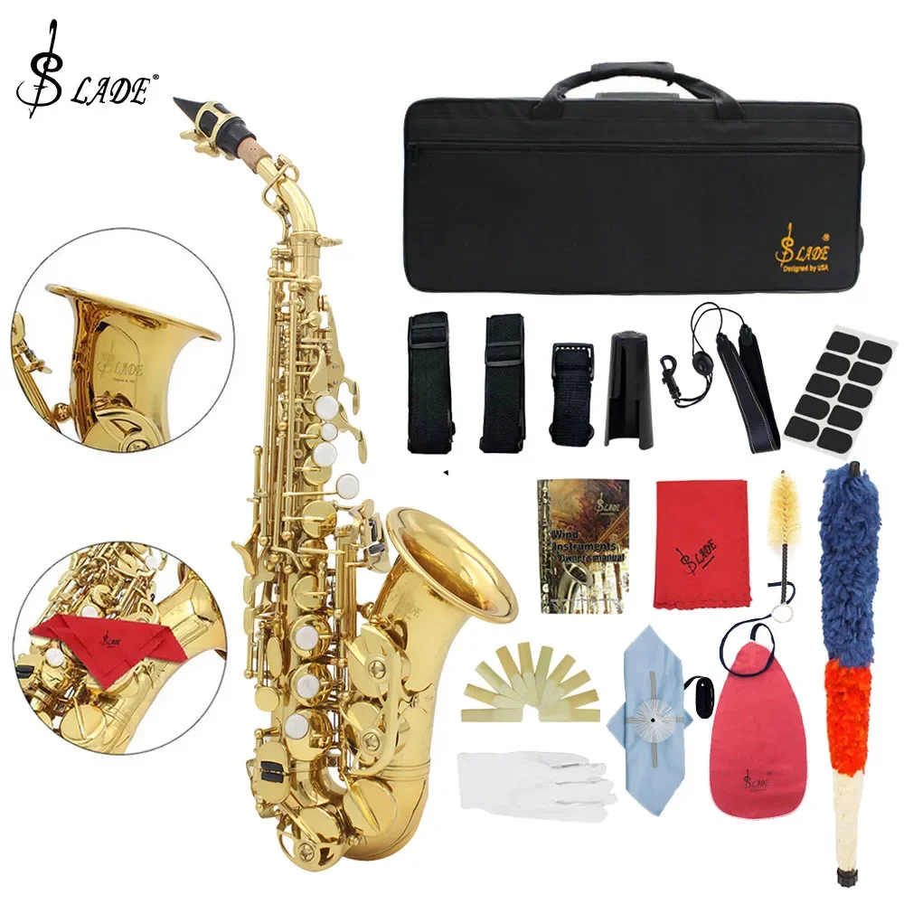 SLADE Professional Soprano Saxophone B Flat Brass Saxophone High Quality Sax Woodwind Instrument with Case Neck Strap Reed Parts