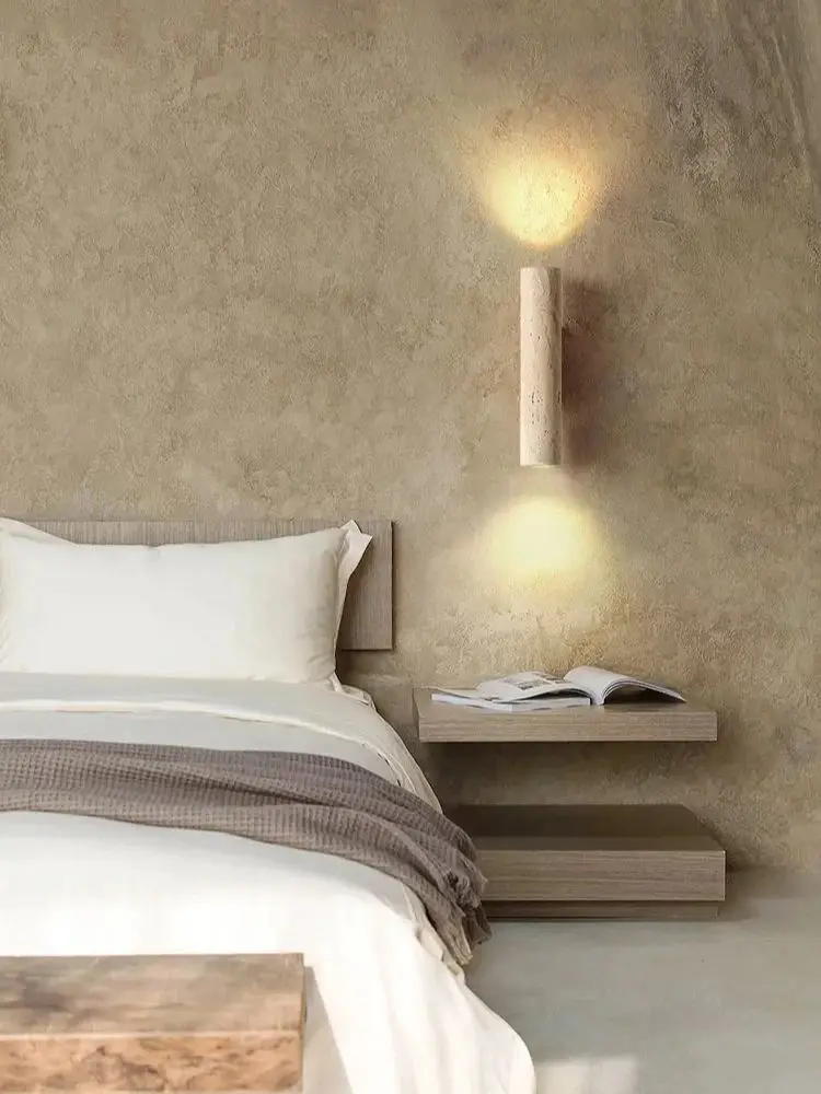 Wabi Sabi Geel Marmeren Wandlamp Led Nachtkastje Japan Slaapkamer Woonkamer Wandlamp Travertijn Trap Gang Decor Blaker - afbeelding 2