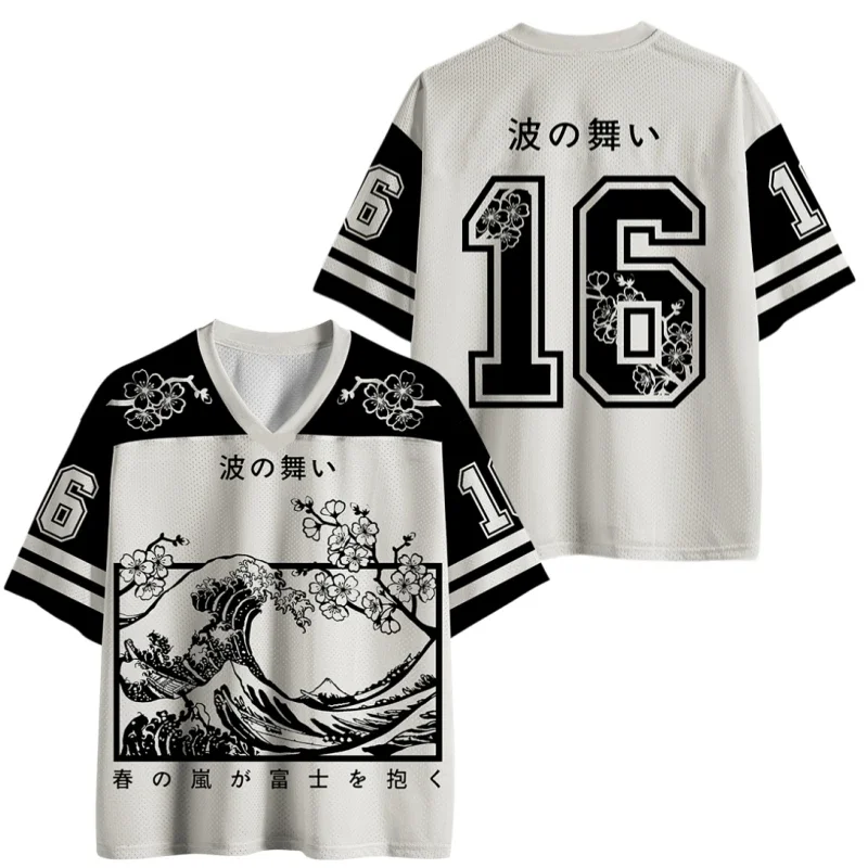Japanese Style Trendy Harajuku Style Printed V-neck Jersey Adults/kids Fashion Casual Y2k Mesh Breathable Quick Drying T-shirt