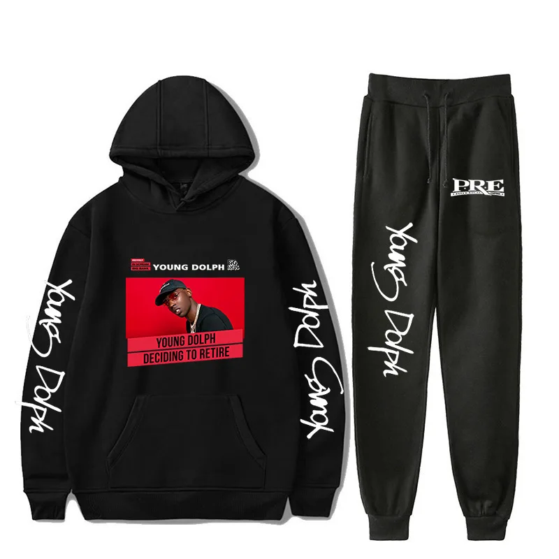 Rapper Young Dolph Men\'s Sportswear Sets Casual Tracksuit Two Piece Set Top and Pants Sweat Suit Male Sporting Suits Streetwear