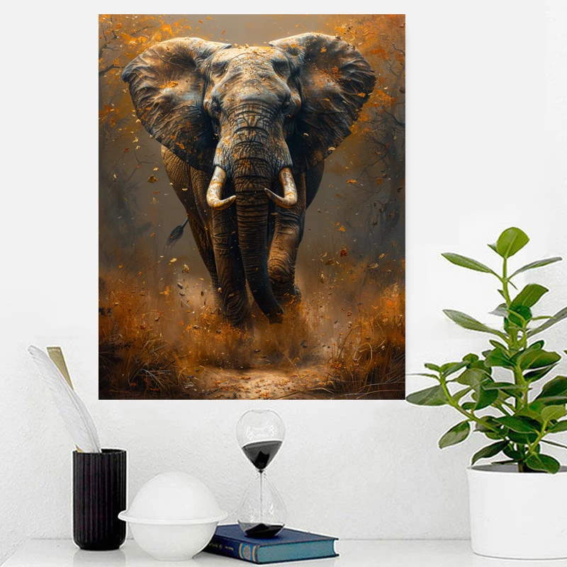 YIJIE Paint By Numbers Running Elephant DIY HandPainted Oil Painting Canvas Colouring Unique Surprise Gift Home Decorate