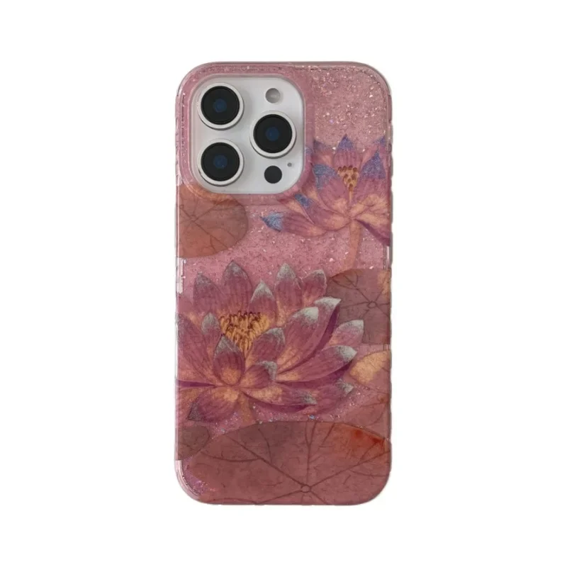 Romantyczny kwiat lotosu Chiński styl sztuki kwiatów Poszycie Etui na telefon do iPhone'a 16 15 14 13 Pro Max Etui Cute Luxury Cartoon Cover