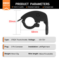 WUXING 376ZX E Bike Thumb Throttle 3Pin Waterproof /SM Plug Electric Bike Right/Left Hand Throttle 24V-72V for Electric Scooter