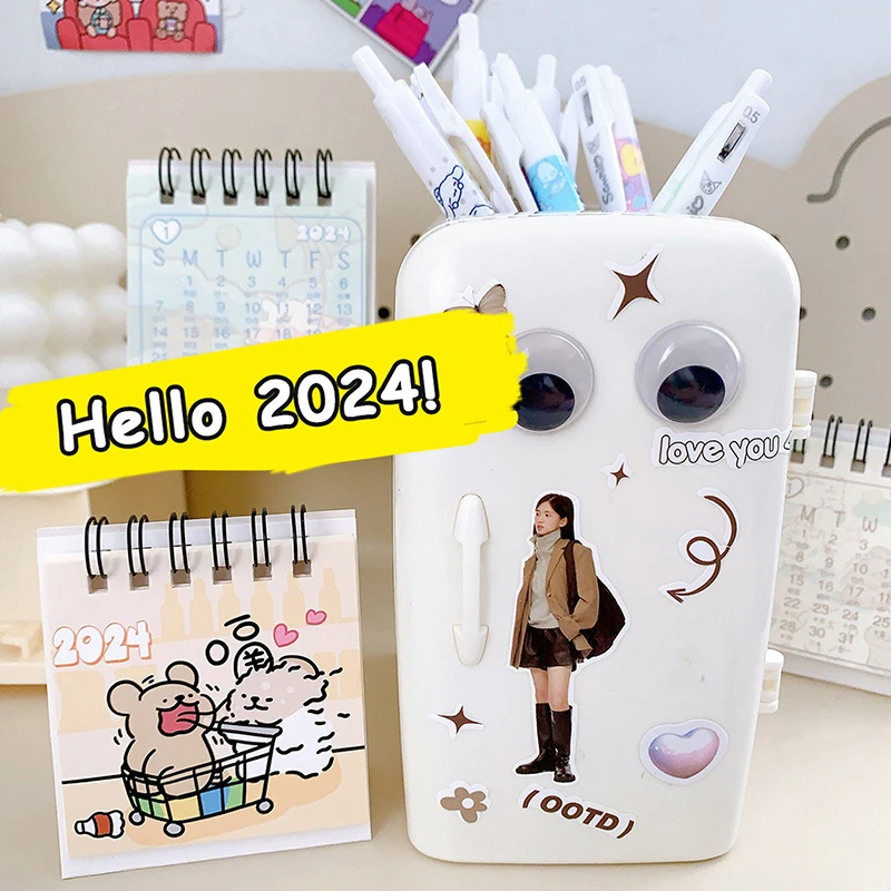 2024 Mini Calendar Cute Cartoon Puppy Series Table Calendar Small Portable Desktop Calendar Kawaii Office Student Supplies