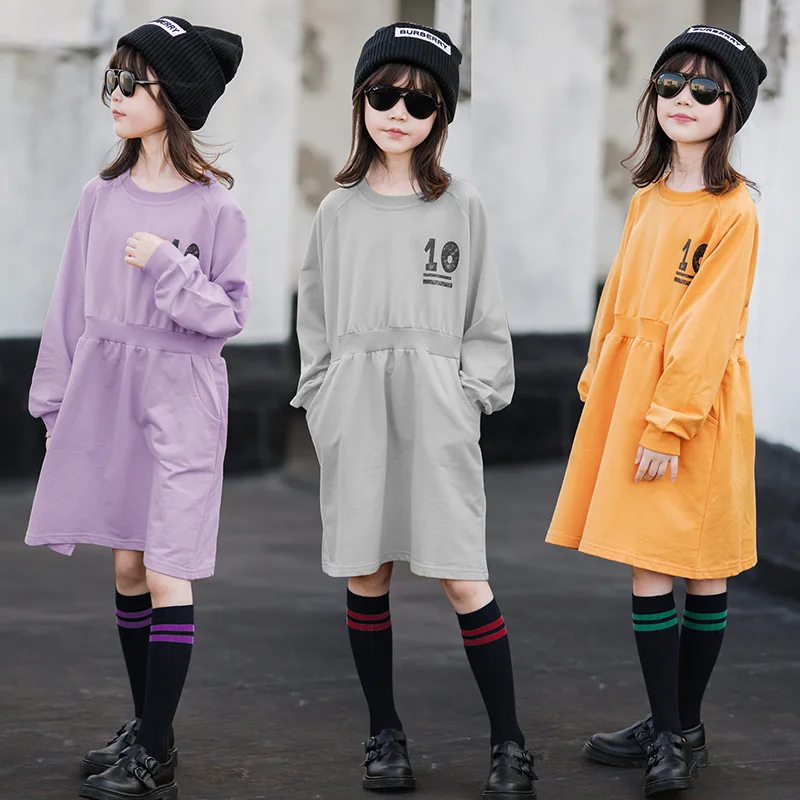 

2025 Spring Autumn New Children Girl Sweatshirt Dress School Girl Letter O-neck Casual Pullovers Junior Girl Straight Dress
