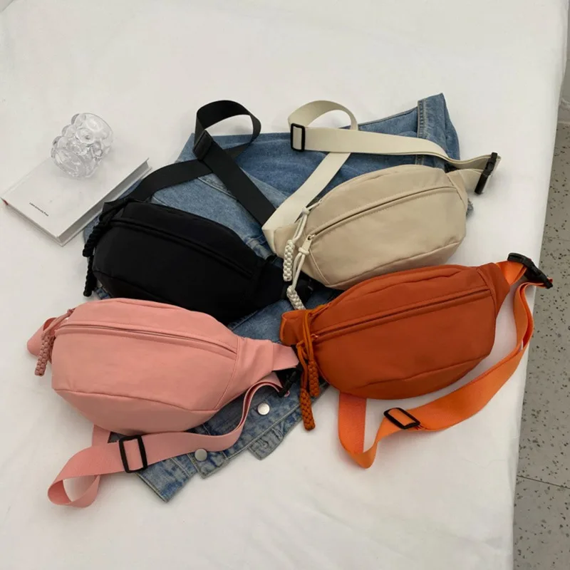 Saco de cintura portátil estilo coreano para mulheres, bolsa de lona, bolsa de ombro, esportes, lazer, novo