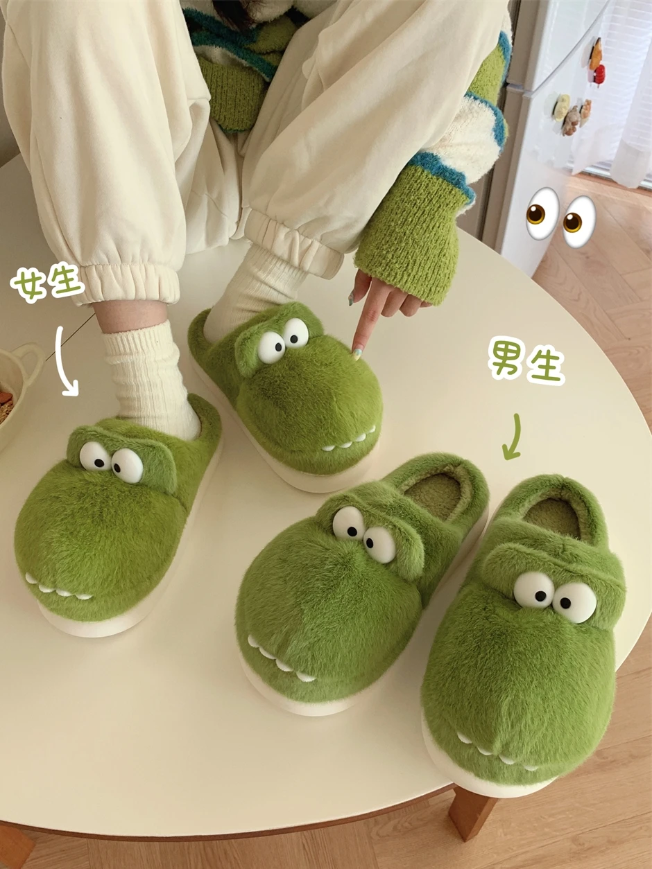 Couple Lovely Crocodile Cotton Slippers Women Winter 2023 New Baby Boys’ Girls‘ Warm Thick Sole Slipper Frog Home Shoes For Men