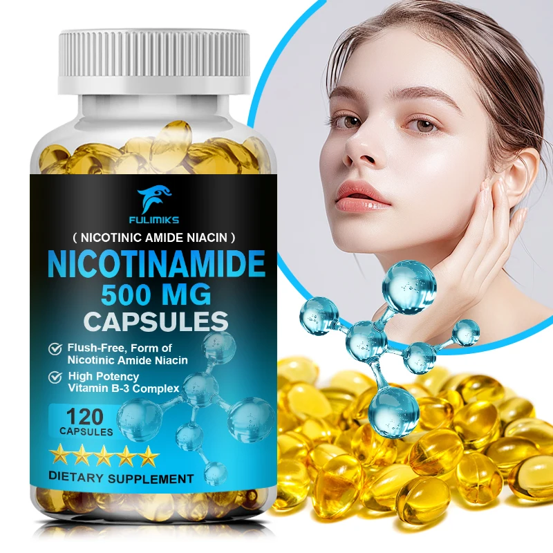 B3 Nicotinamide 500 mg Capsules . Energy Booster, Supports Skin Cell Health, Anti-Aging and Helps Breaks Down Carbs & Fats