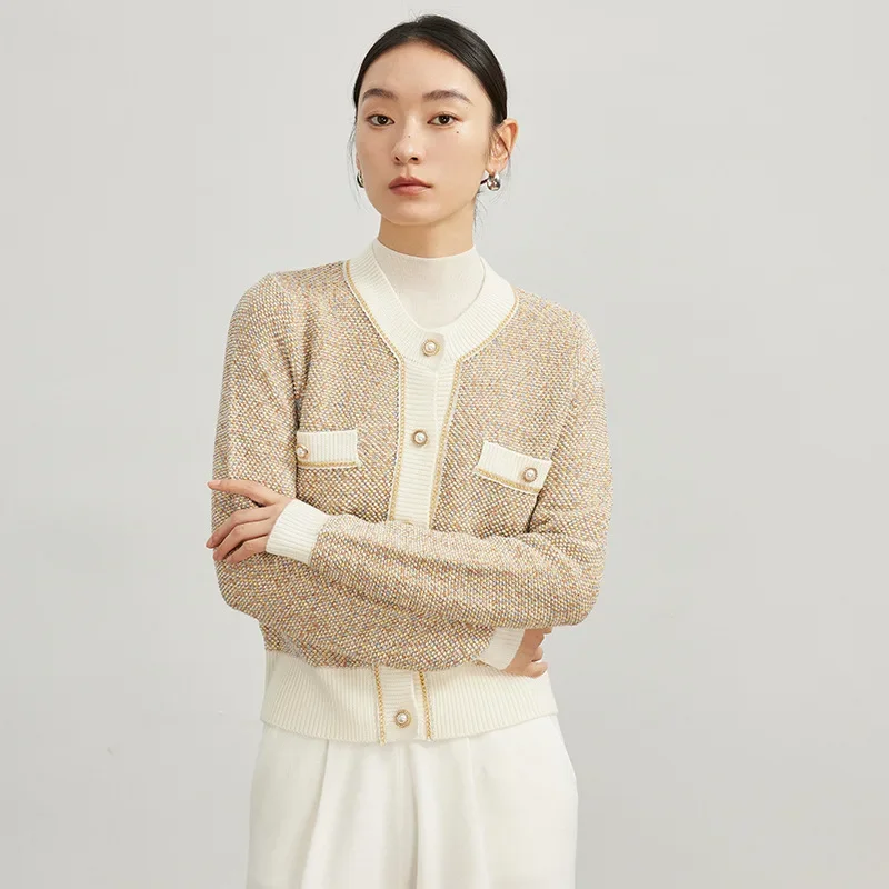 

Knitted Xiaoxiangfeng Jacket Women's Early Autumn Tweed 100 Wool Short Knitted Cardigan Women's