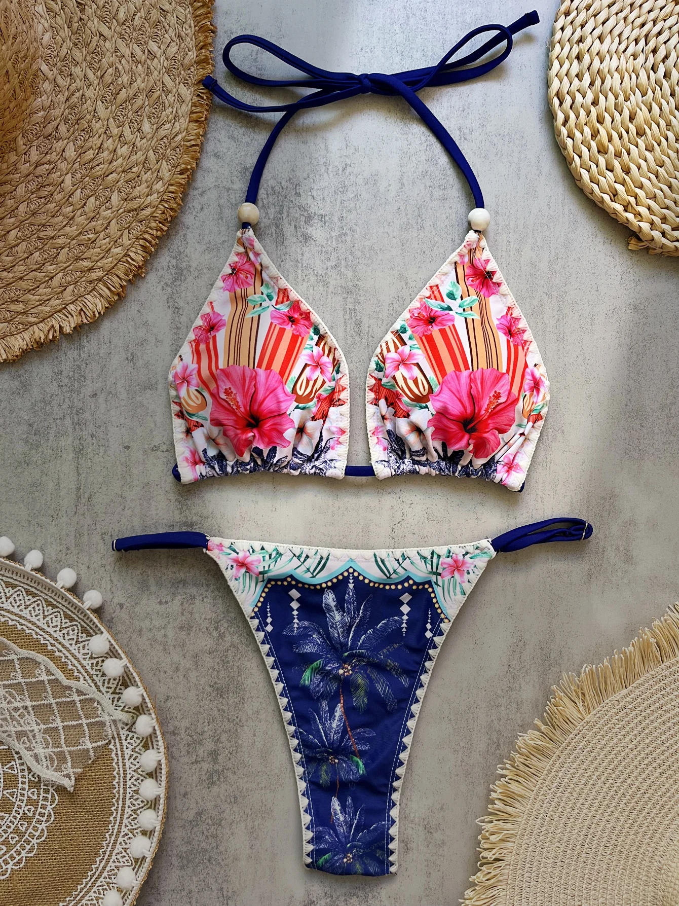 

2025 Холтер-стринг треугольник из двух частей бикини с принтом женские купальники женский купальник купальный костюм пляжная одежда лето