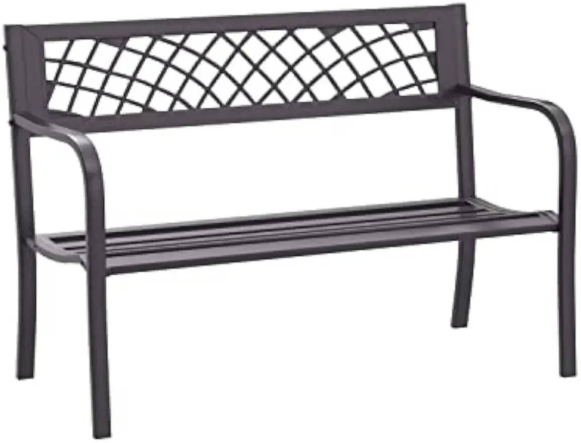 

Patio Metal Park Bench with Armrests Sturdy Steel Frame Furniture for Yard Porch Work Entryway，Black