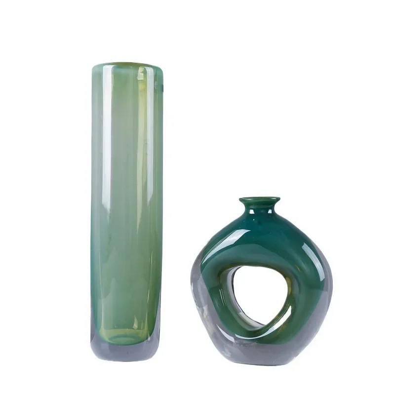 Modern light luxury straight glass vase, model room, homestay, living room, TV cabinet, desktop flower insert, hollow