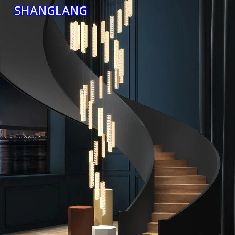 Lámpara LED larga posmoderna para escaleras, lámpara colgante de cristal, escalera, iluminación de edificio Rduplex, Villa, lámpara de lujo para sala de estar