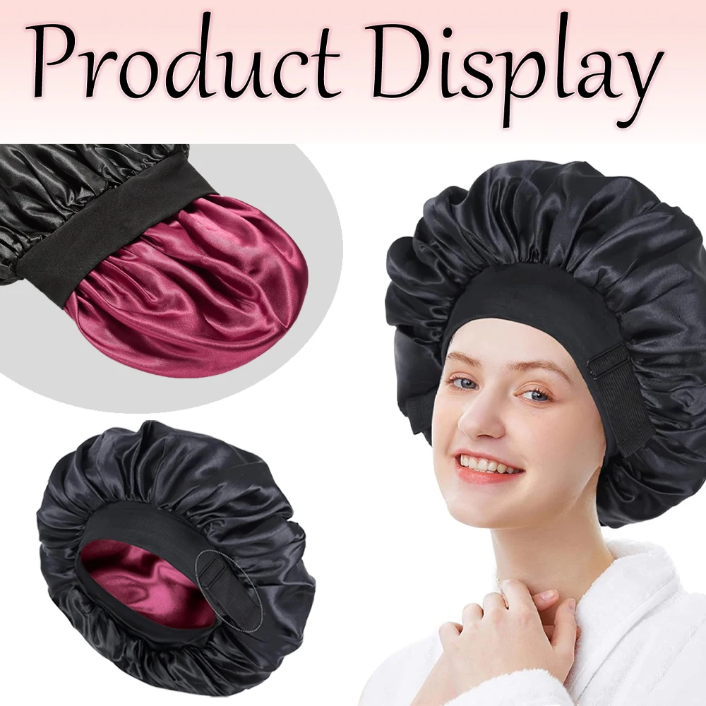 1 قطعة طبقات مزدوجة الساتان بونيه عكسها الحرير بونيه للنساء قابل للتعديل الساتان بونيه للشعر المجعد النوم غطاء العناية بالشعر