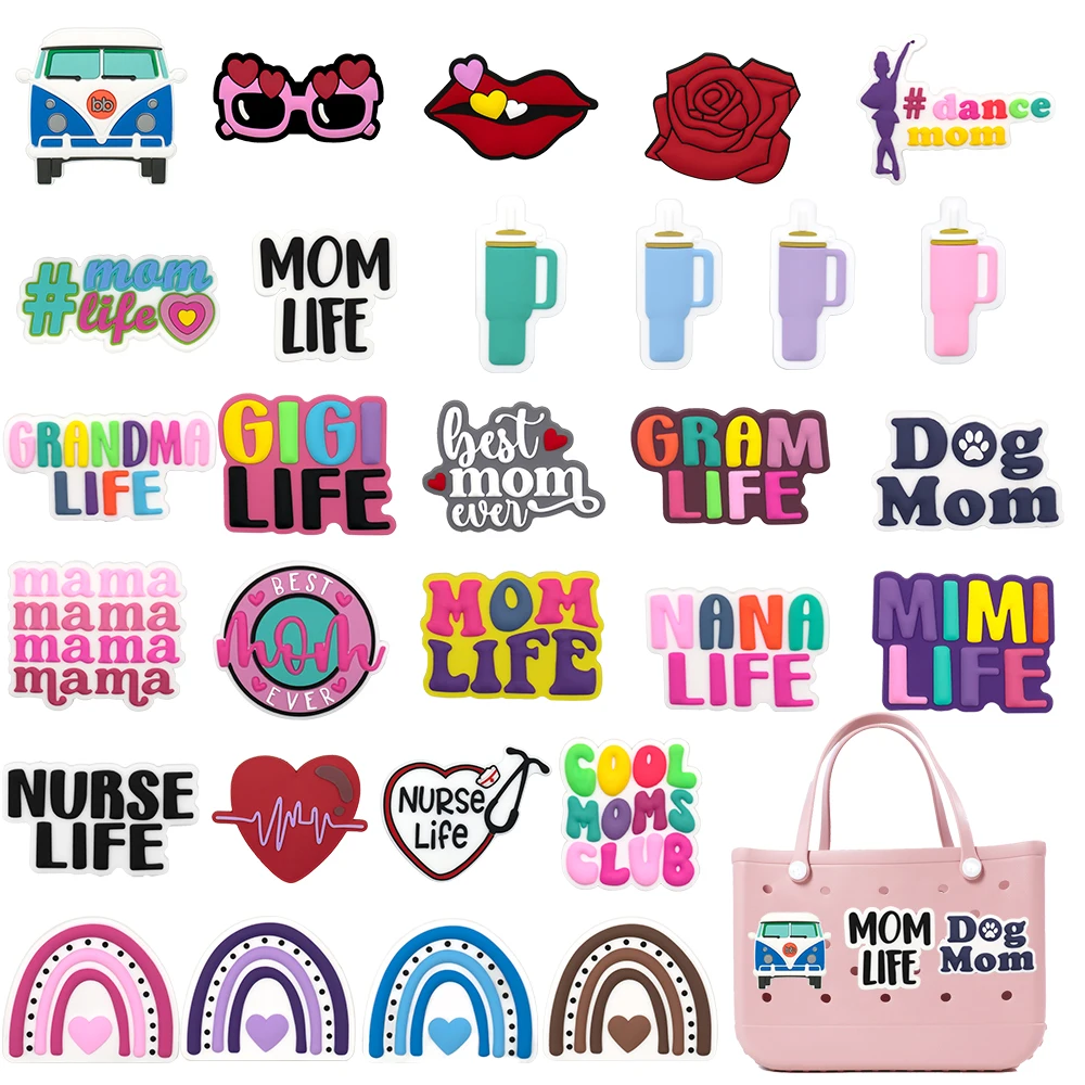 1PCS Bag Charms Colorful Mom Life Fashion Style Sunglasses Rose Women Handbag Accessories fit Travel Beach Tote Bag Decoration