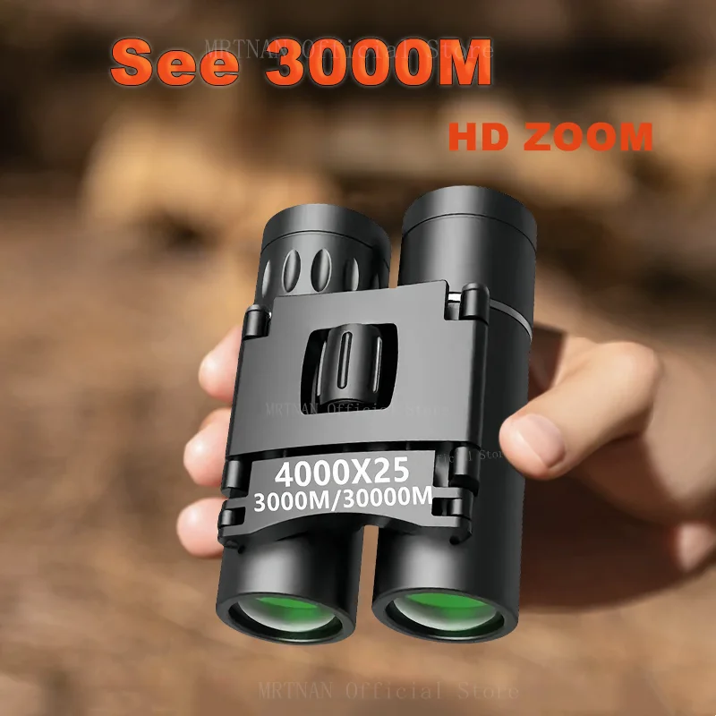 4000x25 HD Zoom Portable Powerful Binoculars Long Range BAK4 Telescope Folding Low Light Binoculars for Hunting Camping