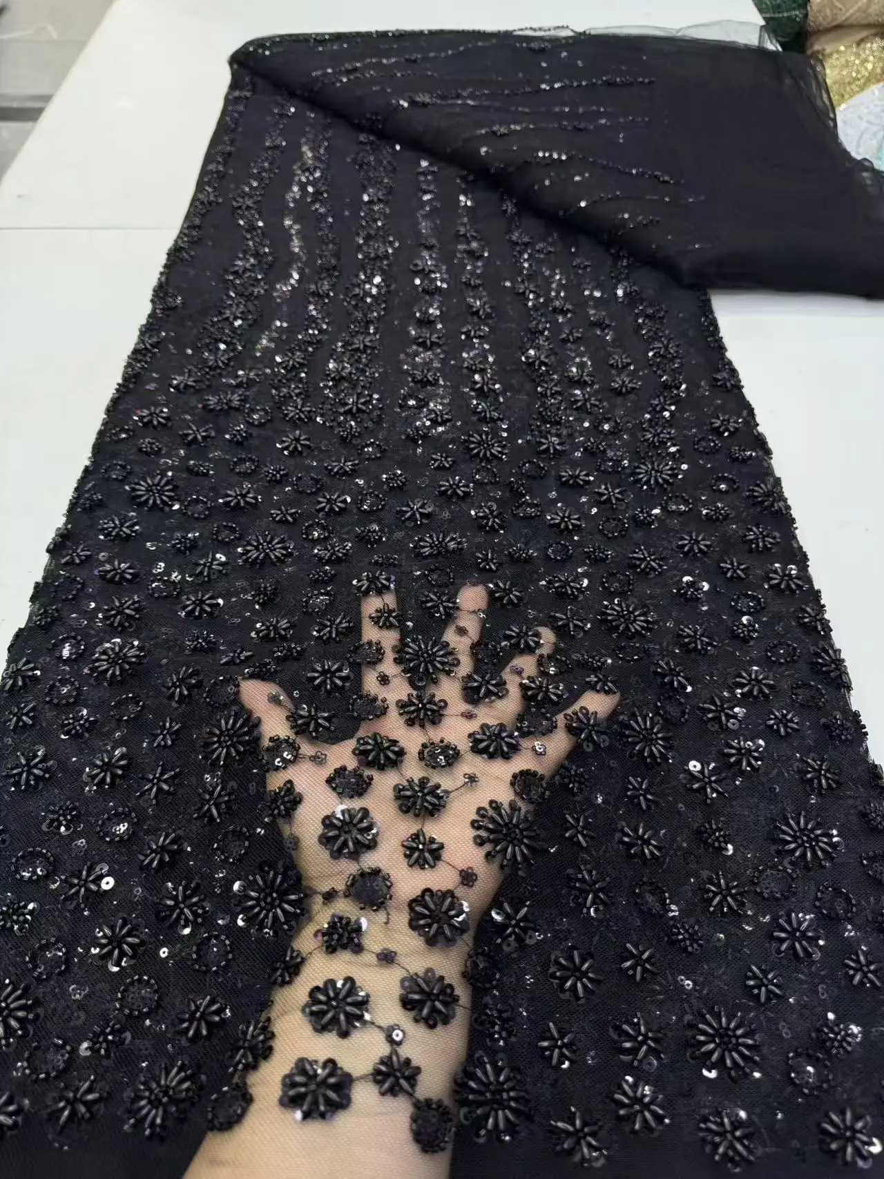 

Luxury African Groom Embroidery Beaded Lace Fabric 5 Yards High Quality French Sequins Lace Fabric For Dress Sewing French Style