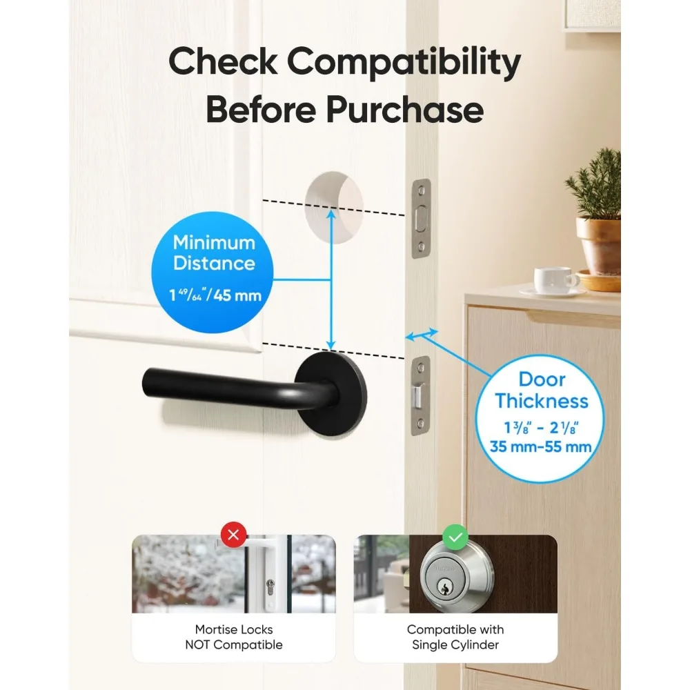 Smart Lock C220, Fingerprint Keyless Entry Door Lock, Built-in Wi-Fi, App Remote Control, Front Door Smart Lock Deadbolt, 8Mont