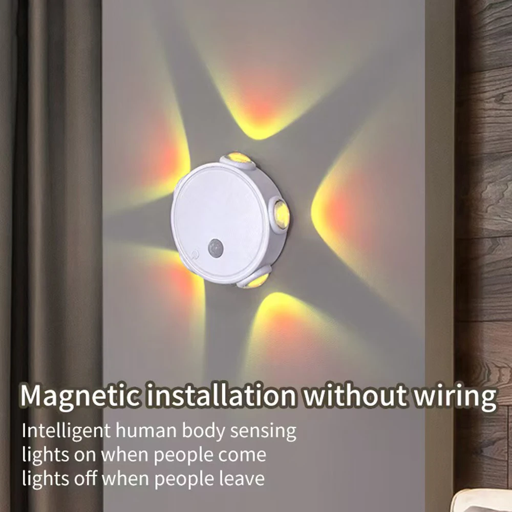 Bild 7: 4X Katzenauge Intelligente Bewegungssensor-Wandleuchte 3-Farben / RGB Nachtlicht USB-Aufladung Keine Verkabelung Erforderlich Touch-Steuerung Magnetisch