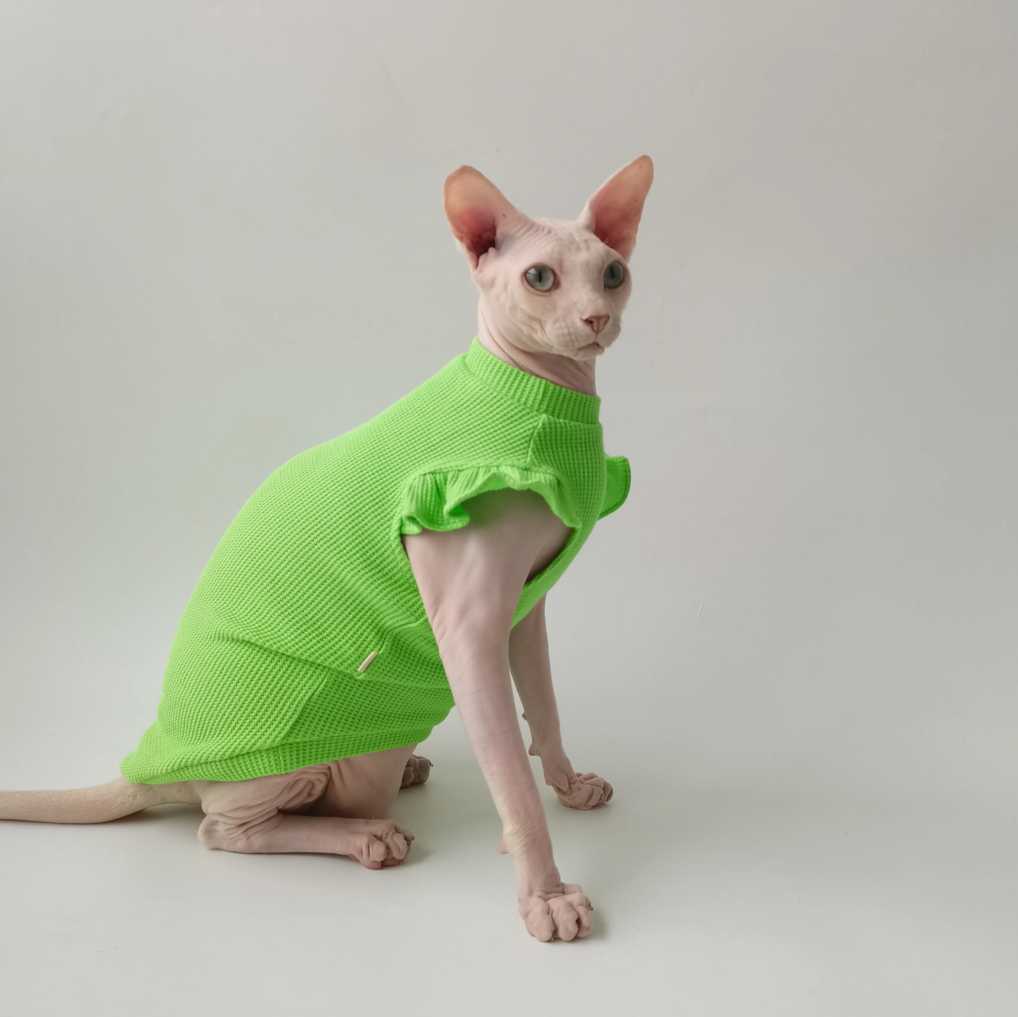 

Premium Cotton Adjustable Vest & Pink Pajamas for Sphynx & Devon Rex - Spring/Summer Breathable Blue Dress for Hairless Kittens