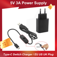 Raspberry Pi 4 Power Adapter 5V 3A USB-C Micro USB Switch Charger Cable EU US UK AU Plug Power Supply for Raspbery Pi 4 Model B