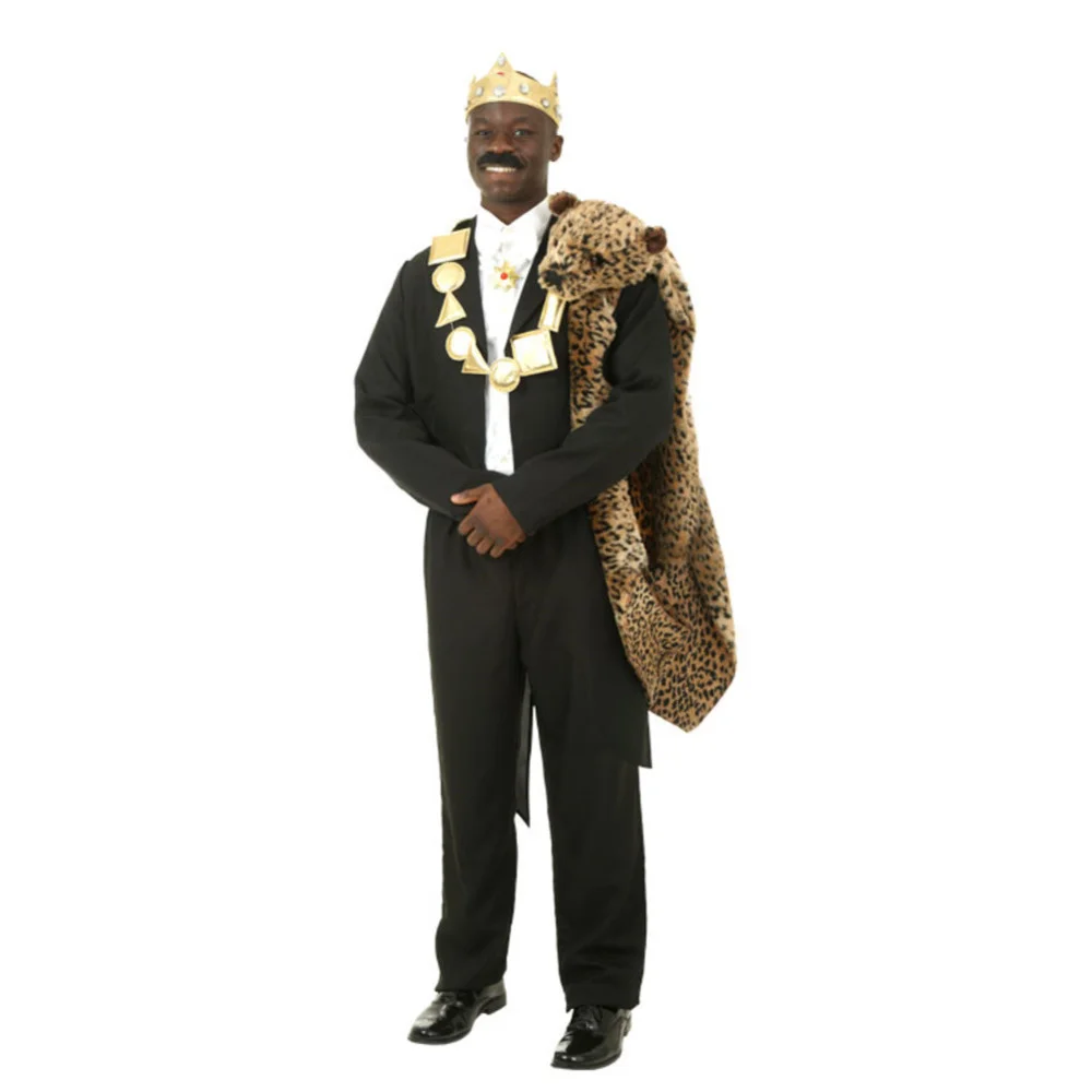 African Prince Cosplay Men Clothing for Party Wedding Black Suits Leopard Shawl Crown Achim Prince Chief Halloween Costumes