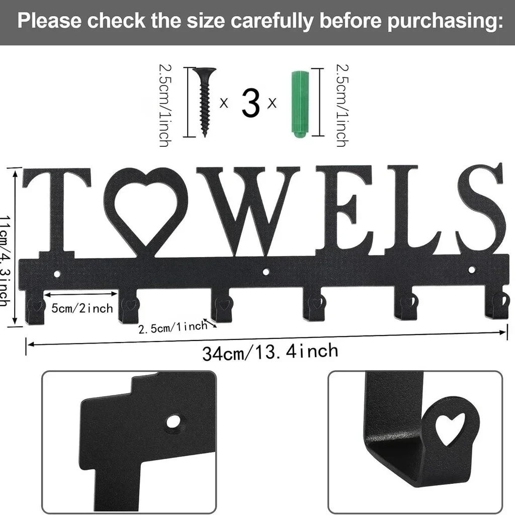 خطاف منشفة معدني يُعلق على الحائط، تركيب بسيط، خطاف تخزين معلق، 6 خطافات، حامل مفاتيح، ديكور جداري