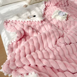 Luxury Imitation Rabbit And Berber Fleece Patchwork Bed Blankets Coral Velvet Throw Blanket Warm Sofa Air Conditioning Blanket