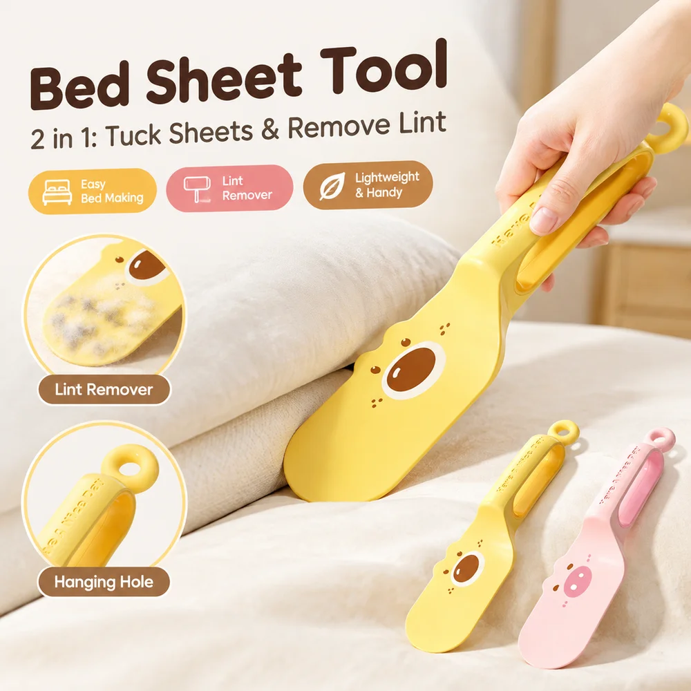 Ergonomic Bed Lifter Tool with Lint Remover Smooth Edge Mattress Lifter Labor Saving Hanging Sheet Changing Tool Home Use