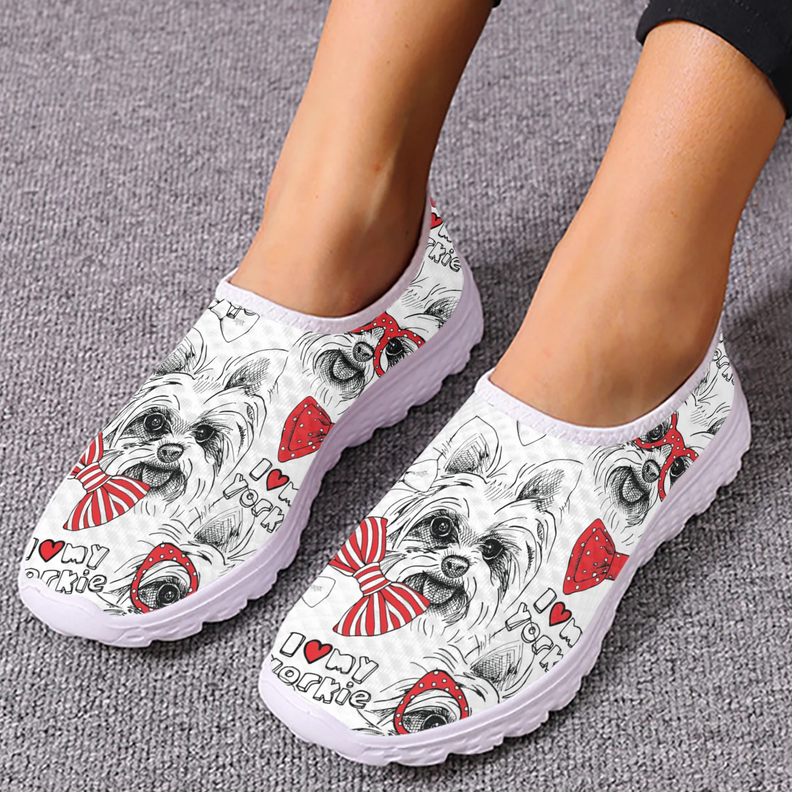 INSTANTARTS Cute Yorkshire Terrier Slip-ons For Women Comfortable Breathable Pet Dog Designer Gift Shoes Summer Loafers Zapatos