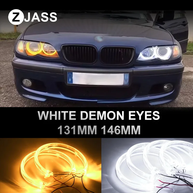 

131mm 146mm White Demon Eyes ﻿for BMW 3 series E46 316i 318i 320d 323i 328i 330i 325xi 330d 98-05 LED Angel Eyes Kit Halo Ring