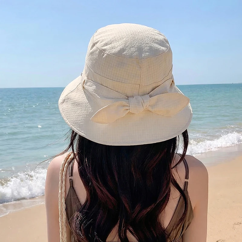 Summer sun hat, women's high-end sense, large eave sun protection sun hat, Korean version, fashionable bow fisherman hat