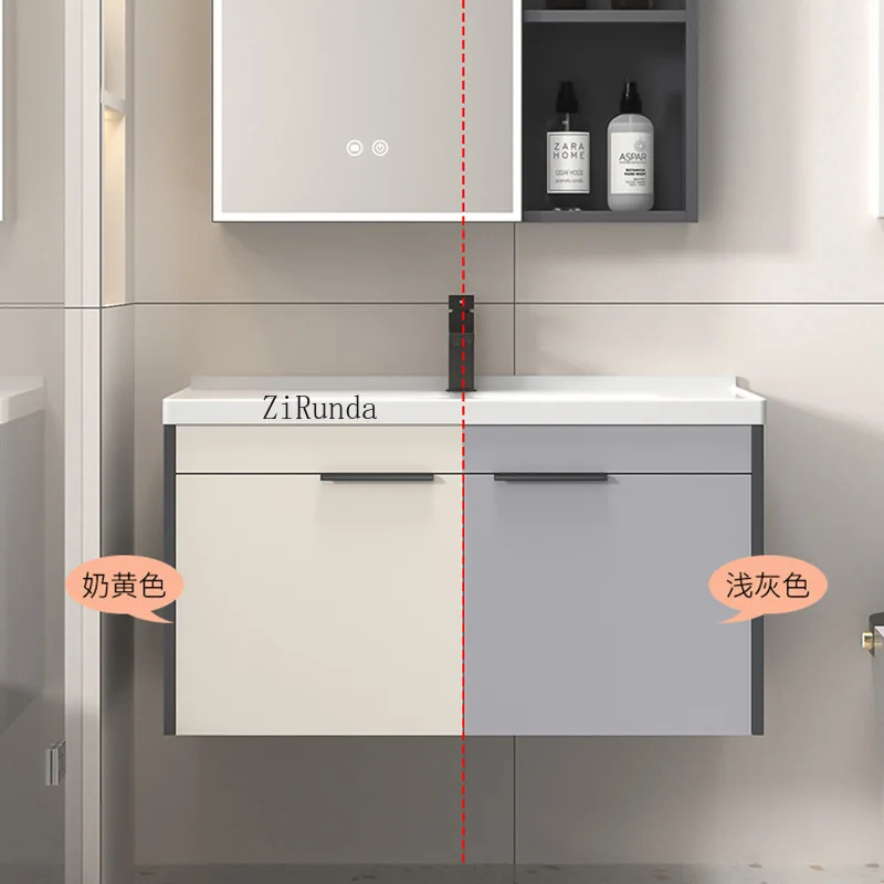 Armário de banheiro de alumínio em formato de favo de mel, cerâmica integrada, combinação de armário de lavatório, gaveta, espelho inteligente