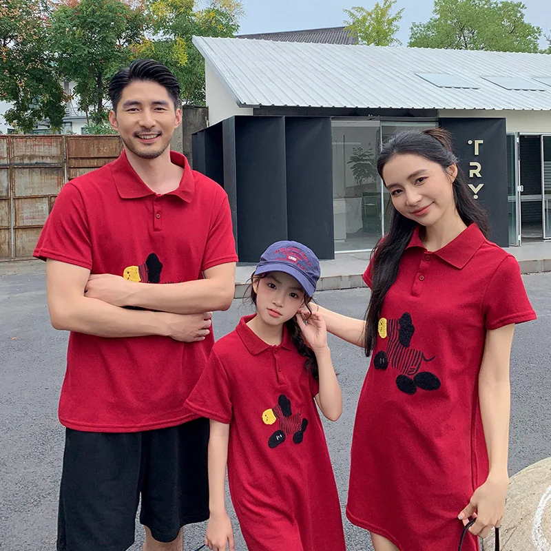 2026 New Year of The Horse Trendy Family Matching Outfits Red Polo Shirts for Family of 3-4 Mommy & Me Dresses Daddy & Son Sets