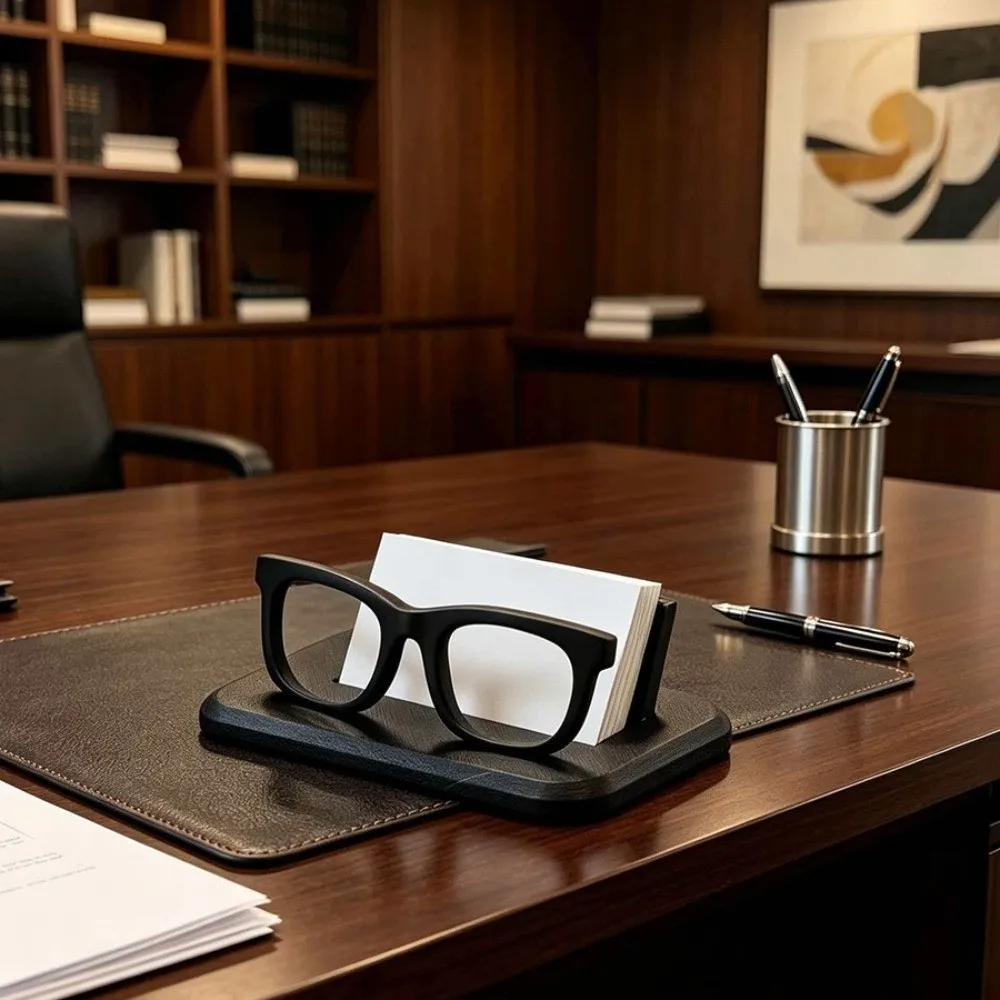 Black Eyeglass-Shaped Business Card Holder Resin Creative Business Card Display Stand Frame Lightweight Modern Desk Organizer