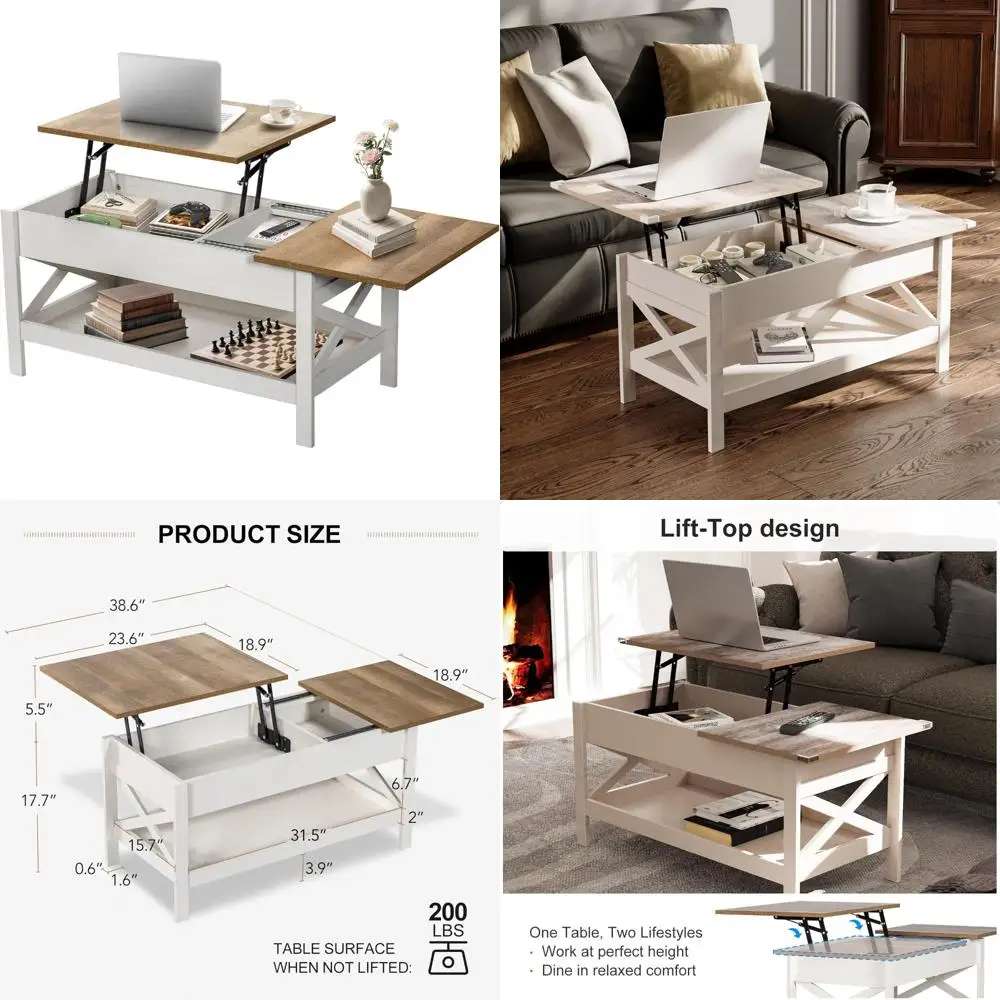 wooden storage coffee table with lift top for living spaces