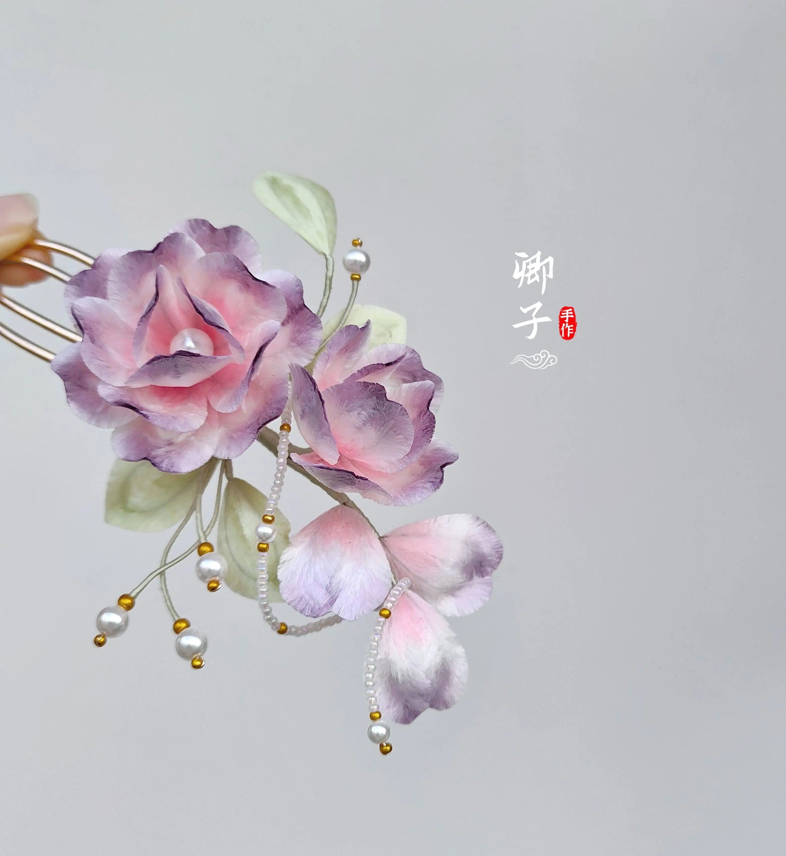 Original Handmade Intangible Heritage Velvet Flower Hair Stick, Ruffled Rose Chinese Style Hanfu Hair Accessory