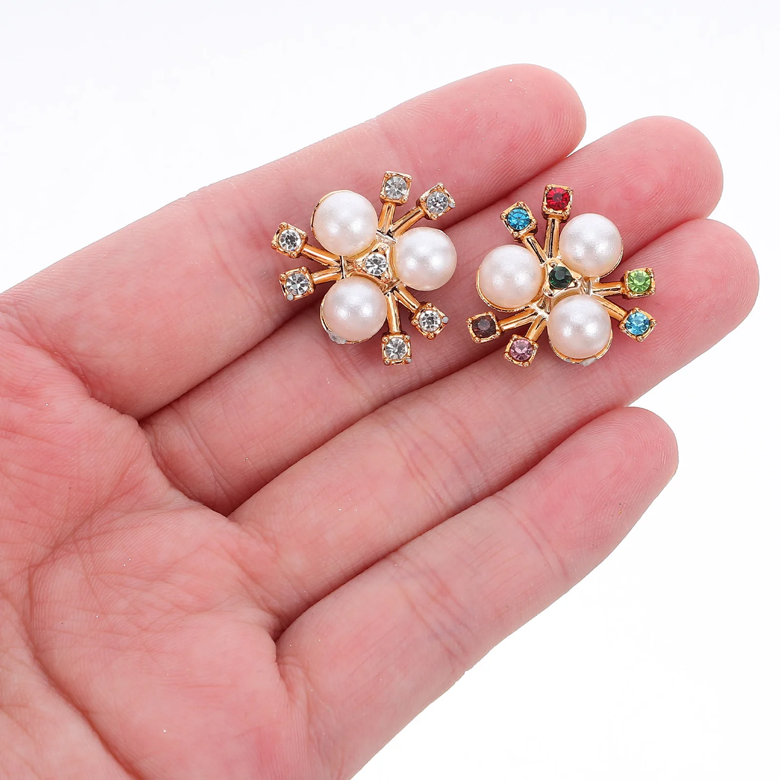 

200Pcs Pearl Center Rhinestone Flower Buttons Decorative Sewing Accessories for DIY Clothes Hair Wedding Party