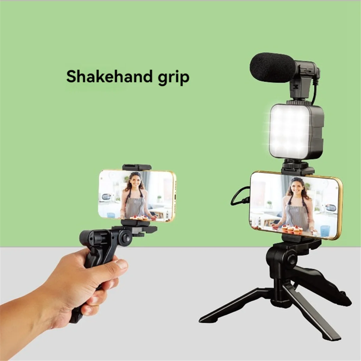 Mobile Phone Tripod Kit with Microphone LED Fill Vlog Video Making Kit for Live Recording Selfie Study B