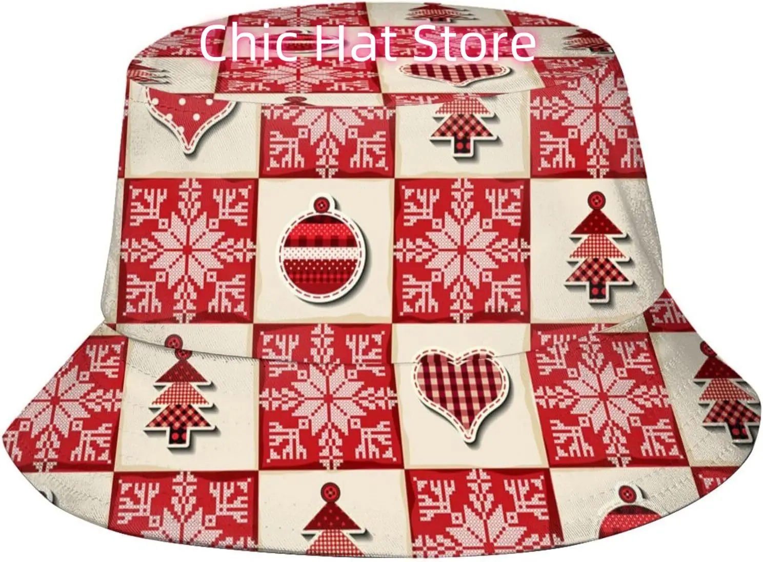 

Cute Christmas Hats Red Plaid Christmas Santa Print Bucket Hat Packable Summer Travel Xmas Snowflake Beach Sun Hat