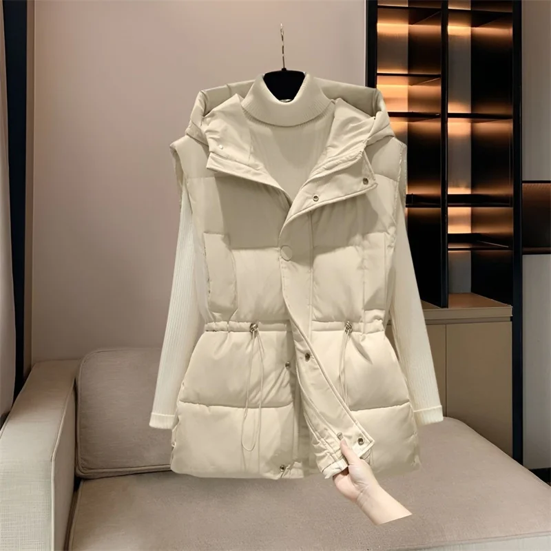

Fashion Hooded Down Cotton-padded Jacket Vest Women 2025 New Loose Casual All-match Sleeveless Waistcoat Ladies Coats Outwear