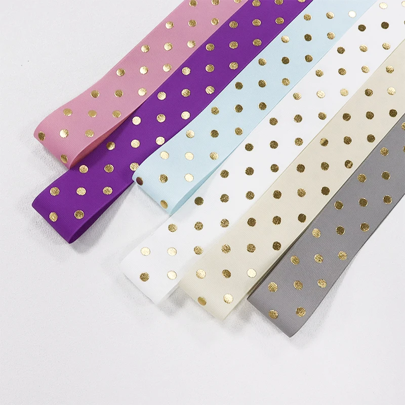 Wholesale 10Yards 38mm Gold Foil Polka Dots Printed Grosgrain Ribbon For Accessory Headwear Decoration DIY