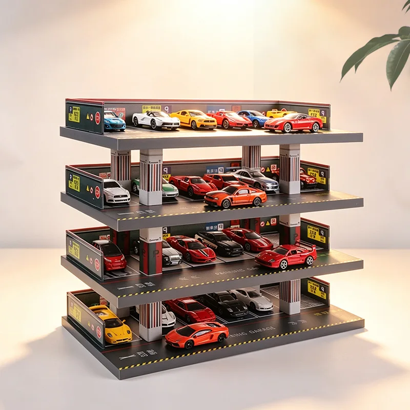 1 64 Scale 4 Tier Parking Lot Model Diecast Car Display Storage Cabinet Hong Kong Style Scene Decor