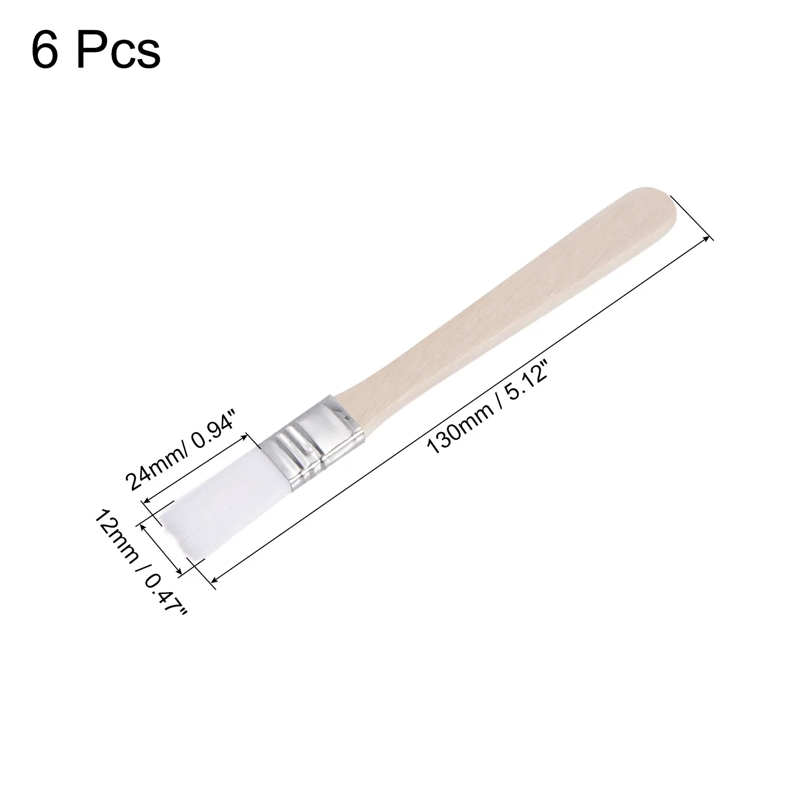 Small Paint Brush Nylon Bristle with Wood Handle Tool, White 6Pcs