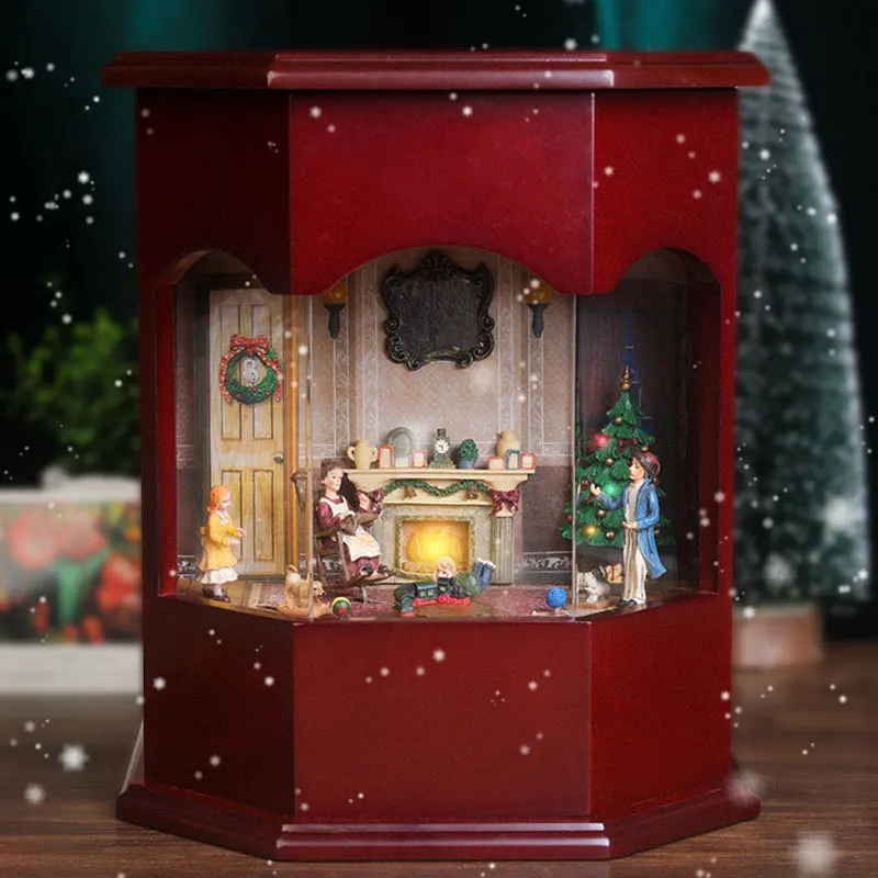 

Christmas luminous music box transparent glass wooden music box collectible ornament