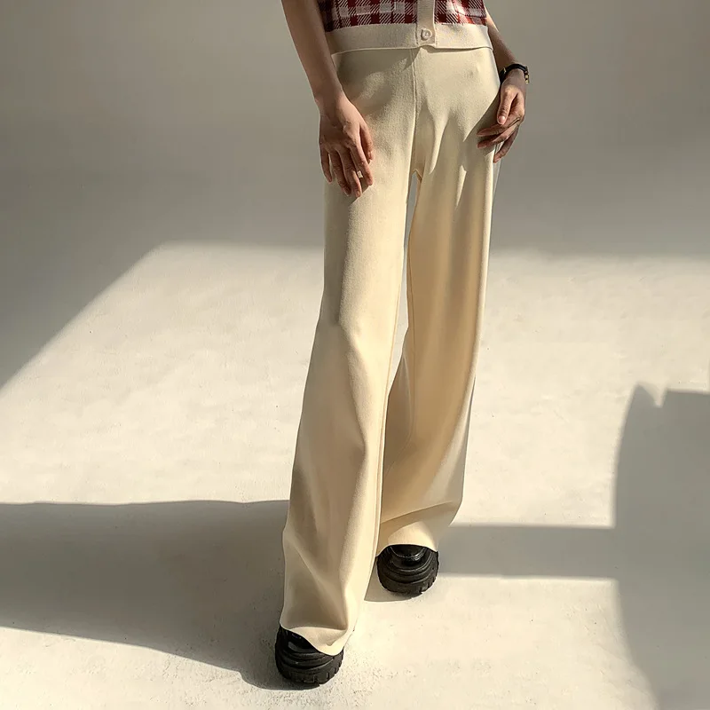 

2024 New Design Sense Loose Women's In Early Autumn With And Lazy Style Floor Length Pants High Waisted Knitted Casual Wide Leg