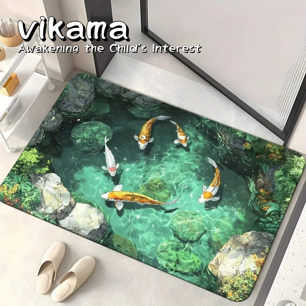 VIKAMA Non-Slip Bathroom Mat 3D Ocean Floor Rug Washable Door Mat Suitable for Bathrooms, Toilets, Bedrooms Home Decor Rug